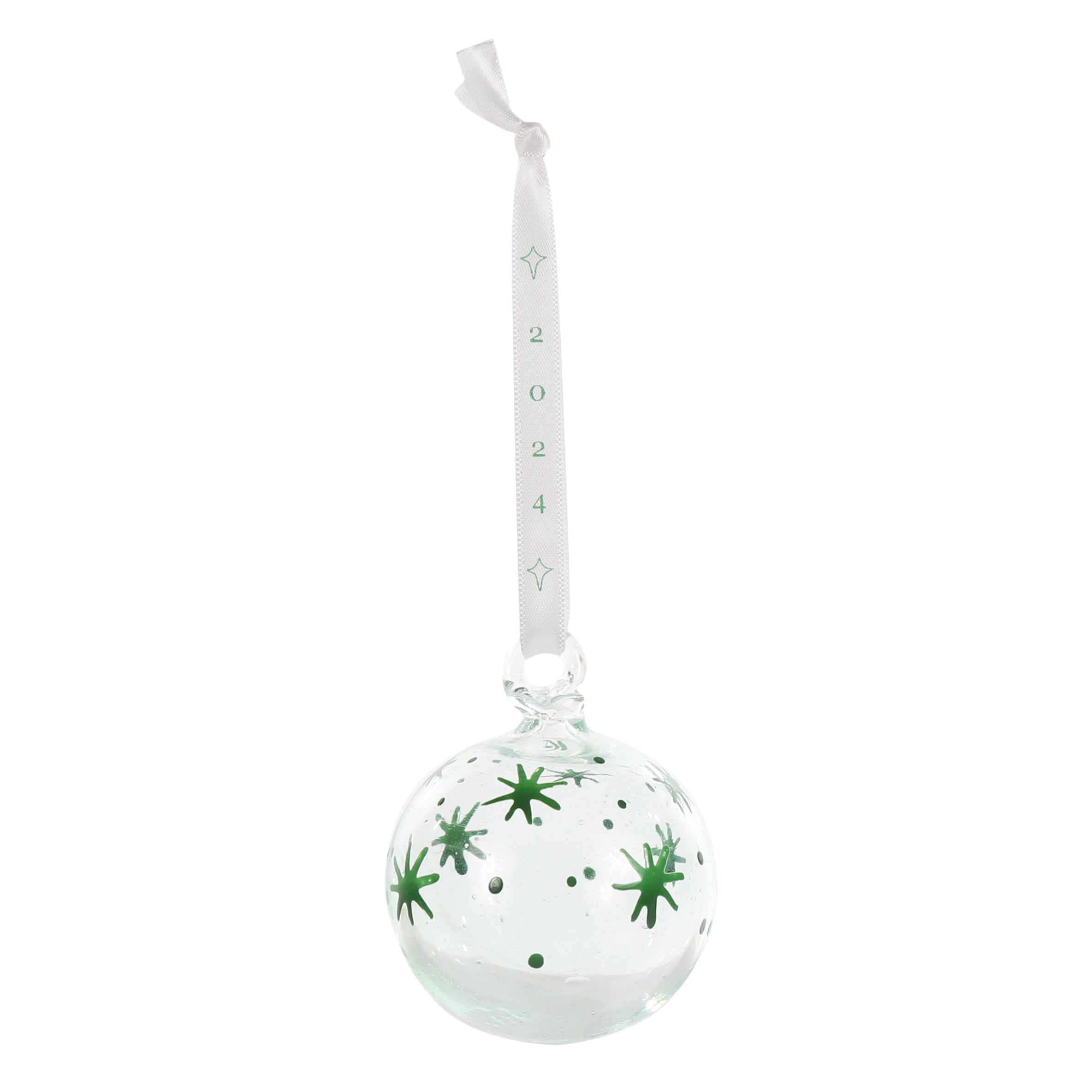 Clear recycled glass painted with green stars. handmade in Bethlehem